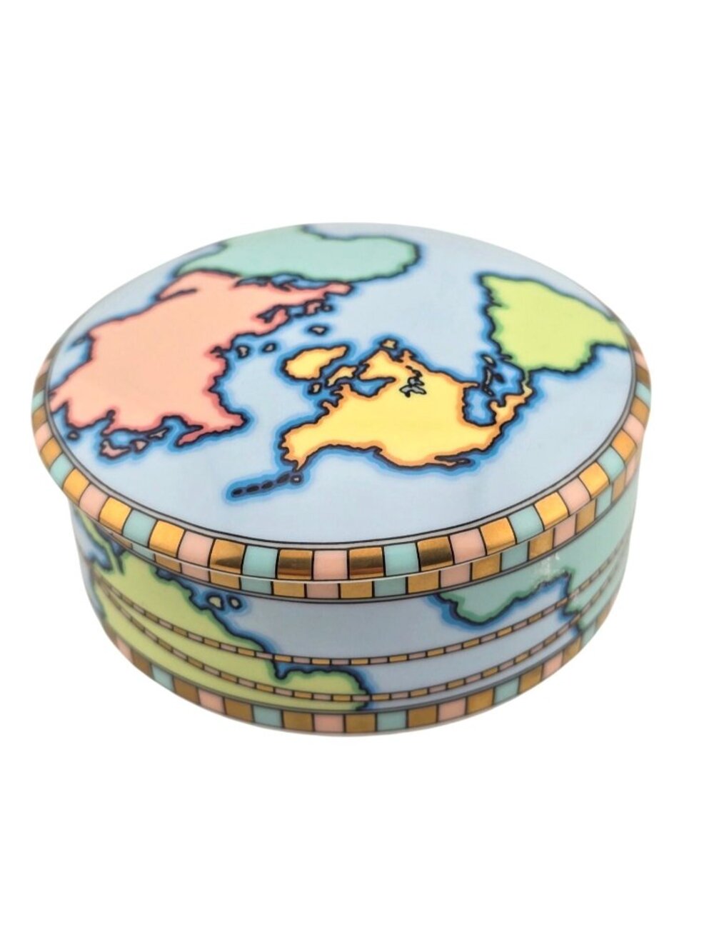 Tiffany & Co. World Map Porcelain Trinket Box Multicolor Design Made In Japan